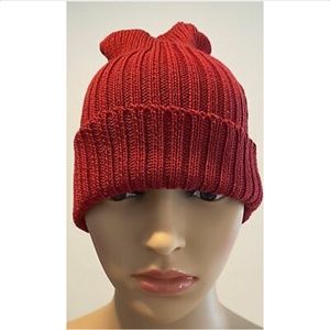 PATRICIA UNDERWOOD KNITS red ribbed beanie hat